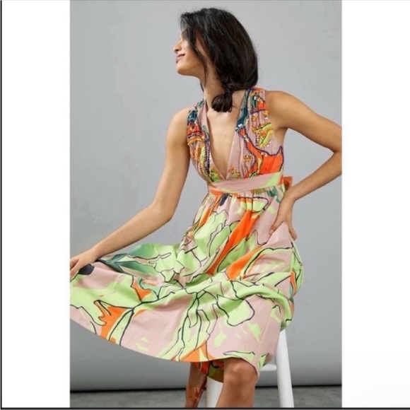 Anthropologie Roopa Pemmaraju Nerida Girly Whimsical Midi Dress Size XS - Picture 5 of 14